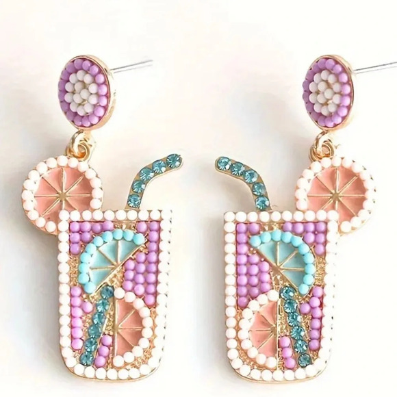 Curated by Megan Jewelry - Unique Lemonade Statement Earrings - stud posts with drop - lilac, pinks, blue